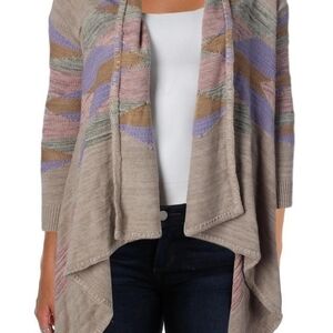 Lauren Ralph Lauren Cotton Wool Toupe Multicolor Drape Cardigan